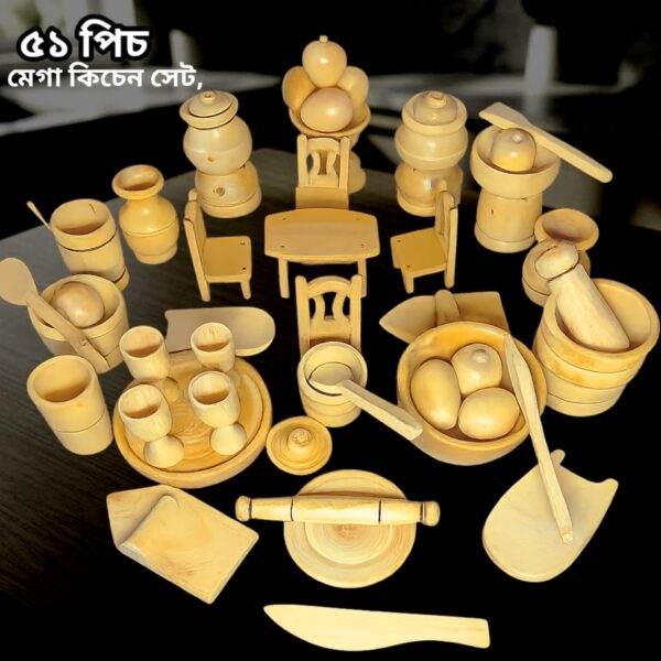 51 Pcs Wooden Kitchen Toy Set - Mini Cooking & Pretend Play Set