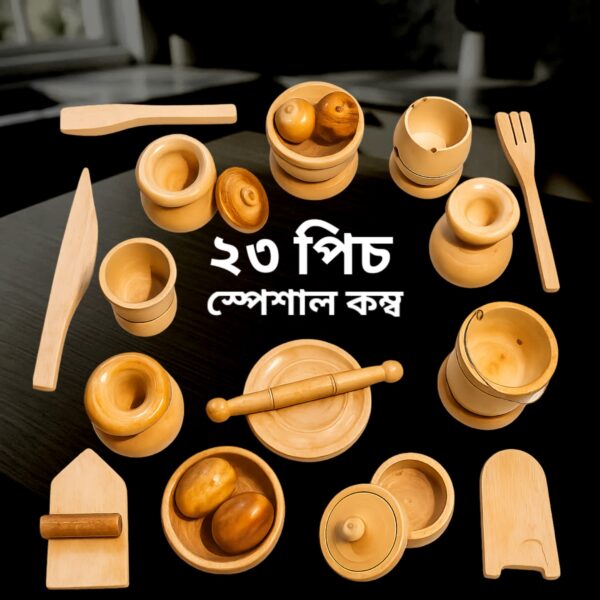 23 Pcs Wooden Kitchen Toy Set for Kids - Mini Cooking Play Set